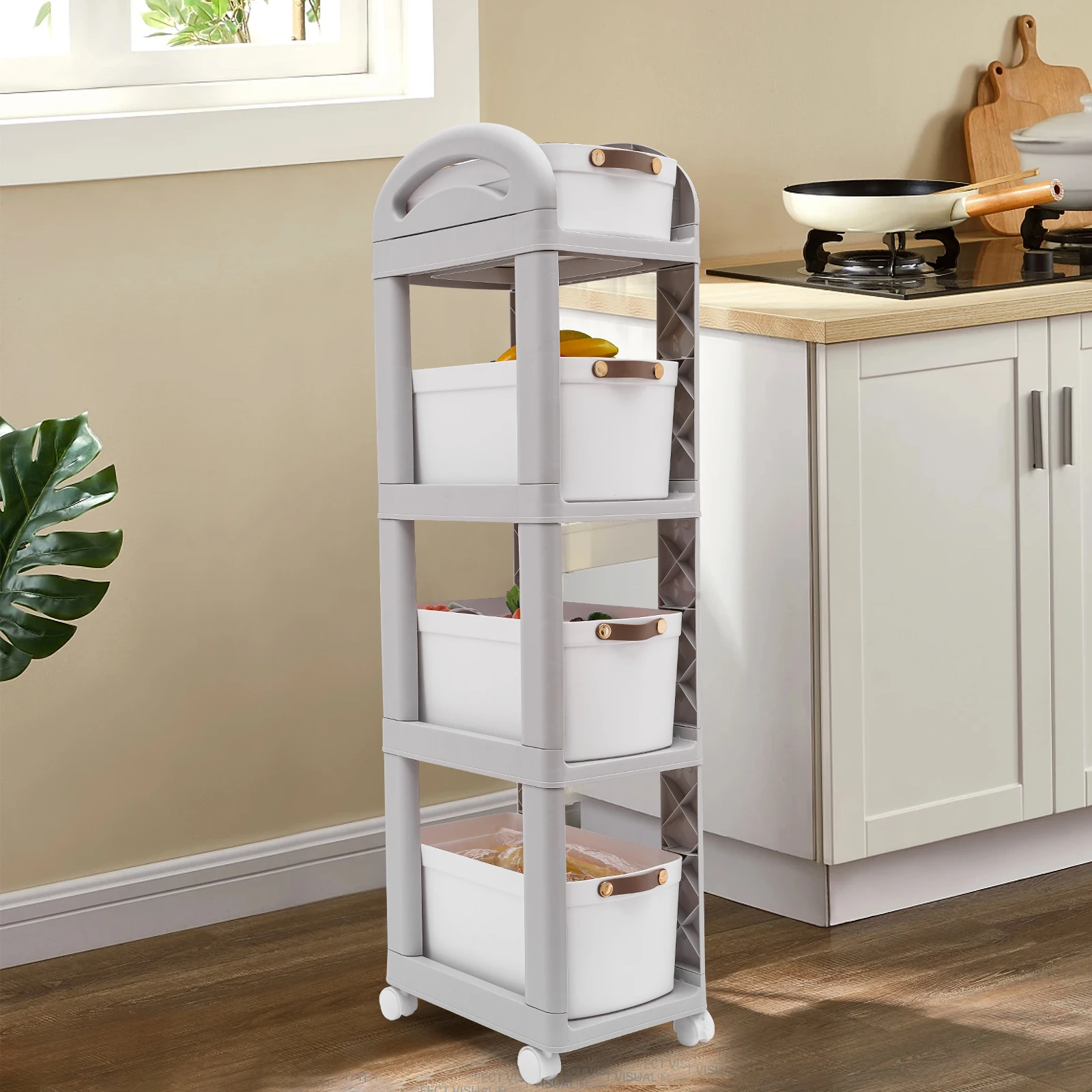 Modern Rectangle 4 Tier Storage Rack, Grey PP Storage Shelf, 25.5*40*110cm Movable Storage Organizer with Wheels
Modern Rectangle 4 Tier Storage Rack, Grey PP Storage Shelf, 25.5*40*110cm Movable Storage Organizer with Wheels