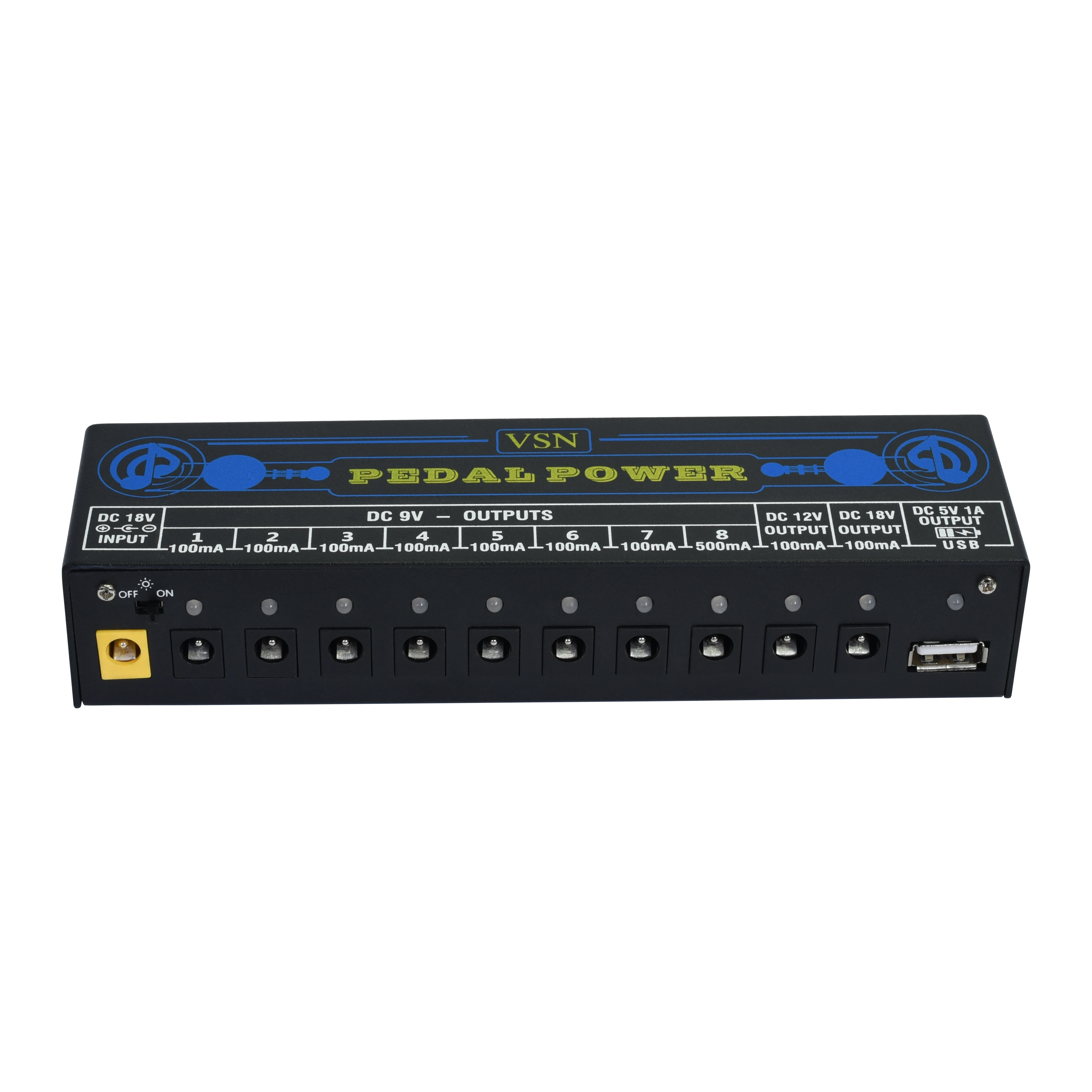 VSN Pedal Power Supply Update Output Multi Circuit Power Supply For Guitar Pedal 10 Ways 9V/12V/18V DC Outputs & 1 Way 5V USB
VSN Pedal Power Supply Update Output Multi Circuit Power Supply For Guitar Pedal 10 Ways 9V/12V/18V DC Outputs & 1 Way 5V USB