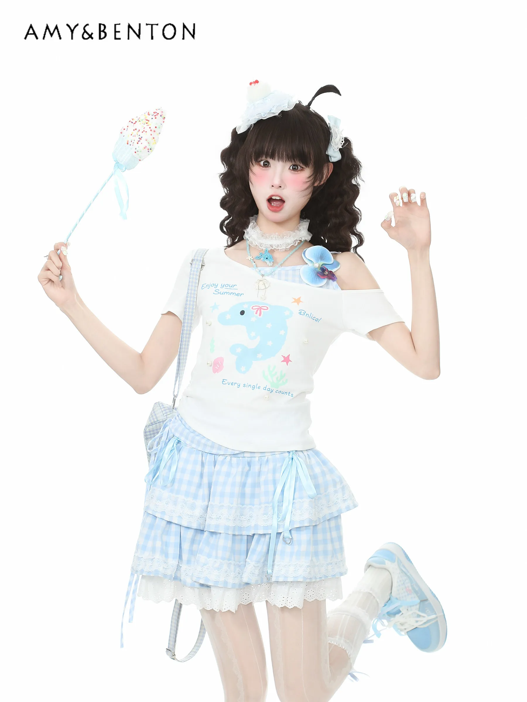 Summer New Women's Cute Cartoon Yellow Blue Dolphin Letter Print Flower Decor Fake Two Piece Off Shoulder Short Sleeve T-Shirt
Summer New Women's Cute Cartoon Yellow Blue Dolphin Letter Print Flower Decor Fake Two Piece Off Shoulder Short Sleeve T-Shirt