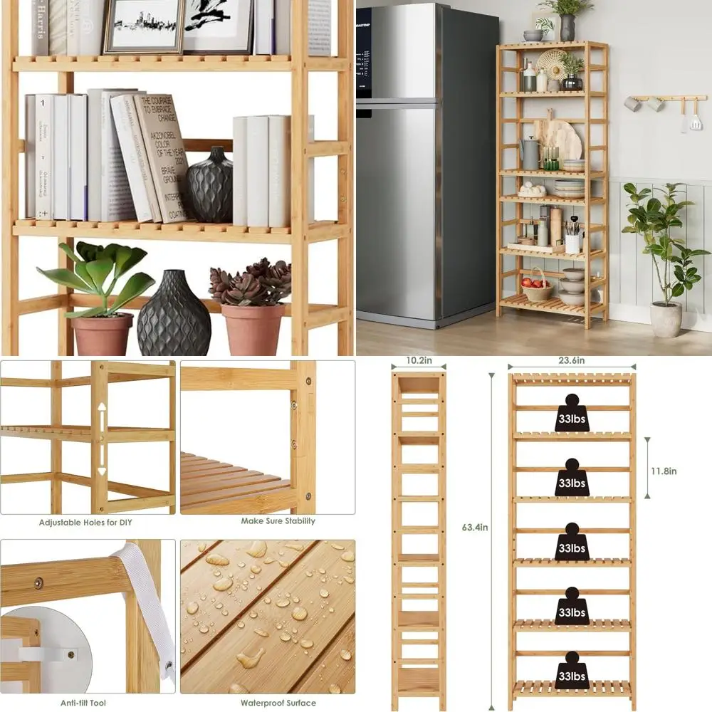 Bamboo Shelf, 6 Tier Bookcase Storage Shelves, Tall Book Rack Shelving Unit, Multipurpose Storage Display Shelf Adjustable Stora
Bamboo Shelf, 6 Tier Bookcase Storage Shelves, Tall Book Rack Shelving Unit, Multipurpose Storage Display Shelf Adjustable Stora