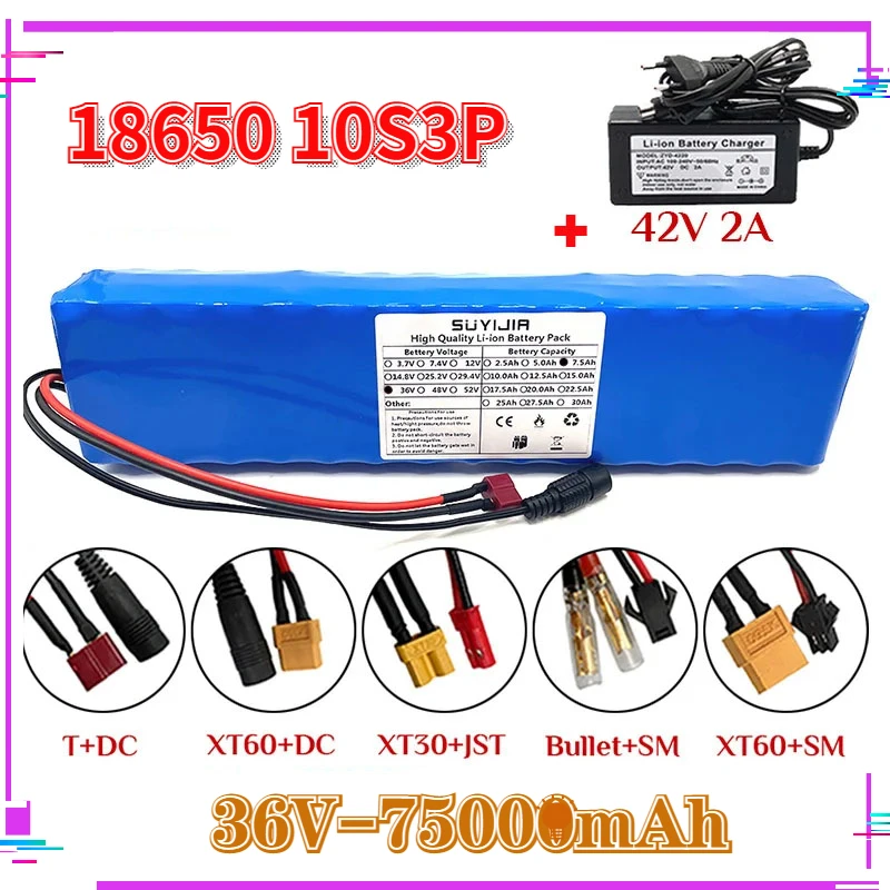 10S3P 36V 7500mAh 18650 Lithium Ion Batteries Pack High Power Built-in Smart BMS for-xiaomi M365 E-Bike Electric Scooter XT60 T
10S3P 36V 7500mAh 18650 Lithium Ion Batteries Pack High Power Built-in Smart BMS for-xiaomi M365 E-Bike Electric Scooter XT60 T