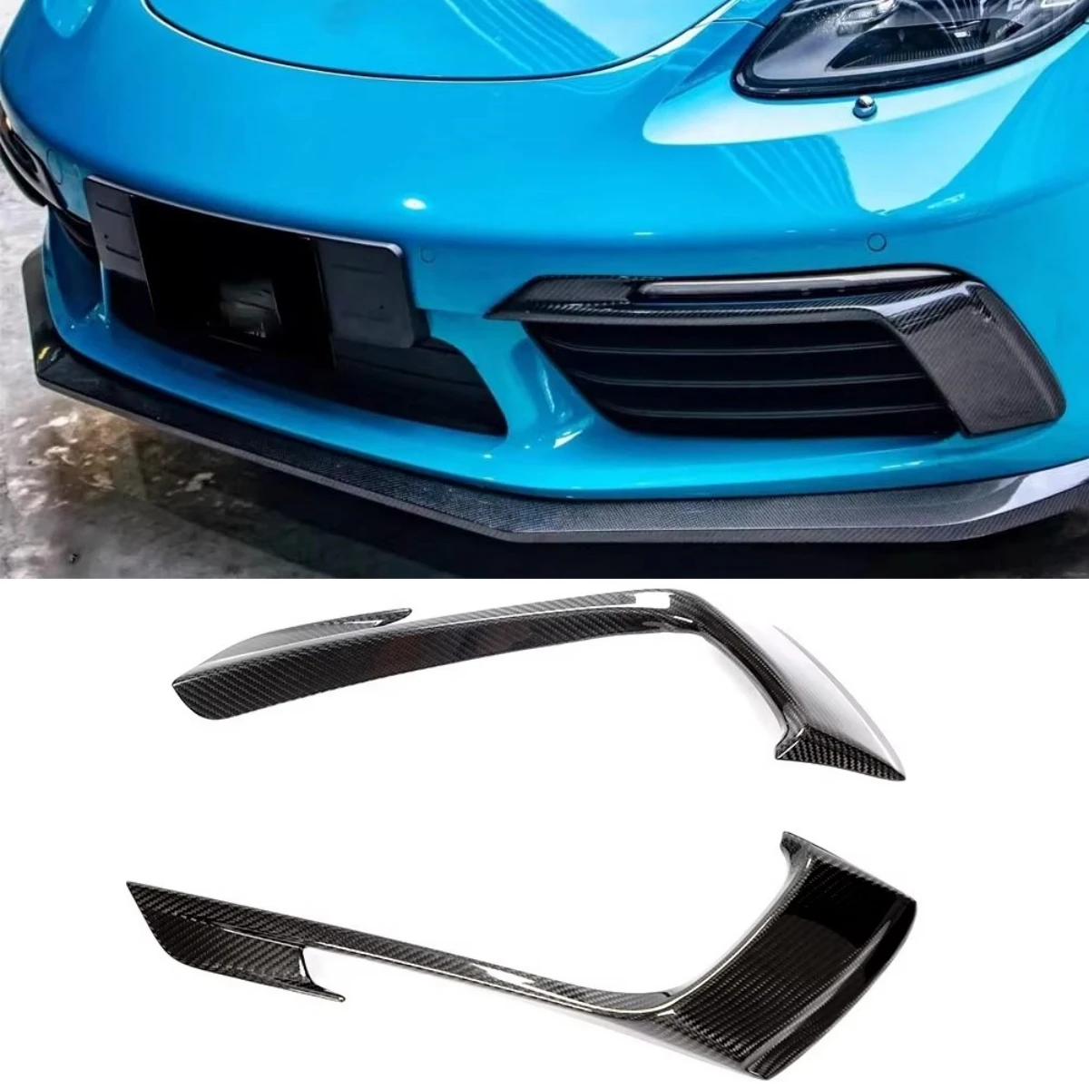 Dry Carbon fiber Front Bumper wind knife for Porsche Cayman Boxster 718 16-19 modified Front bumper fog lamp trim
Dry Carbon fiber Front Bumper wind knife for Porsche Cayman Boxster 718 16-19 modified Front bumper fog lamp trim