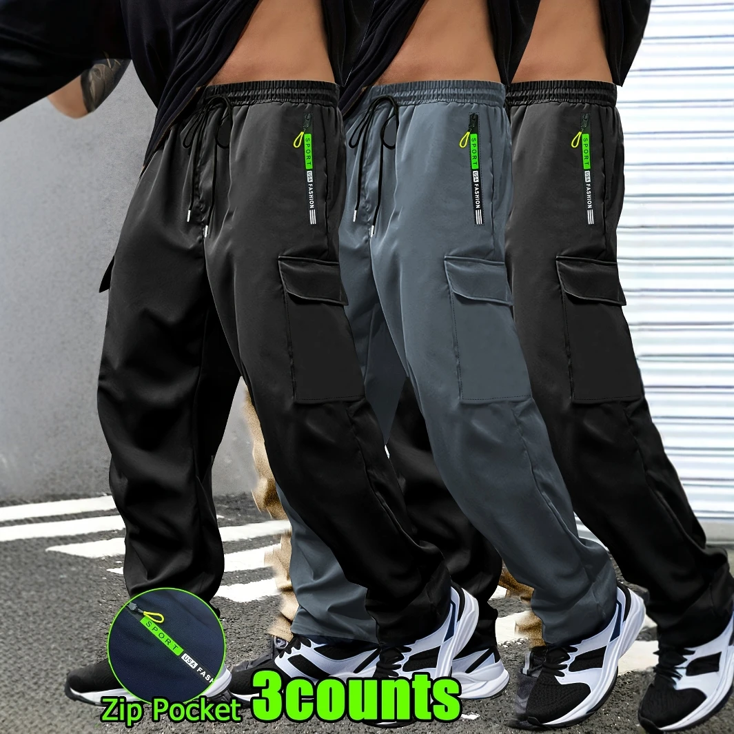 3pcs Men Lightweight Cargo Pants with Drawstring Elastic Waist Multiple Zipper Pockets Large Side Pockets Breathable Regular Fit
3pcs Men Lightweight Cargo Pants with Drawstring Elastic Waist Multiple Zipper Pockets Large Side Pockets Breathable Regular Fit