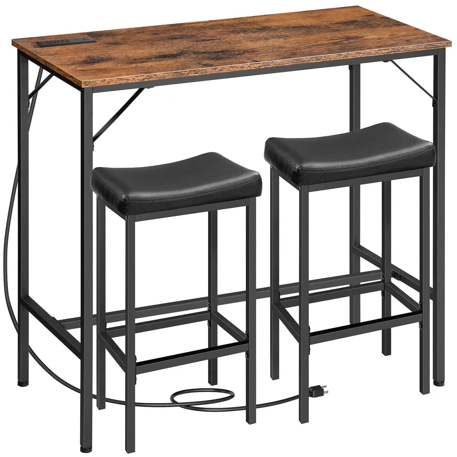 Rustic Brown 39.4 Inch Bar Table With 2 Stools, High Top Pub Table Featuring Built-In Power Outlet For Kitchen Or Small Space
Rustic Brown 39.4 Inch Bar Table With 2 Stools, High Top Pub Table Featuring Built-In Power Outlet For Kitchen Or Small Space