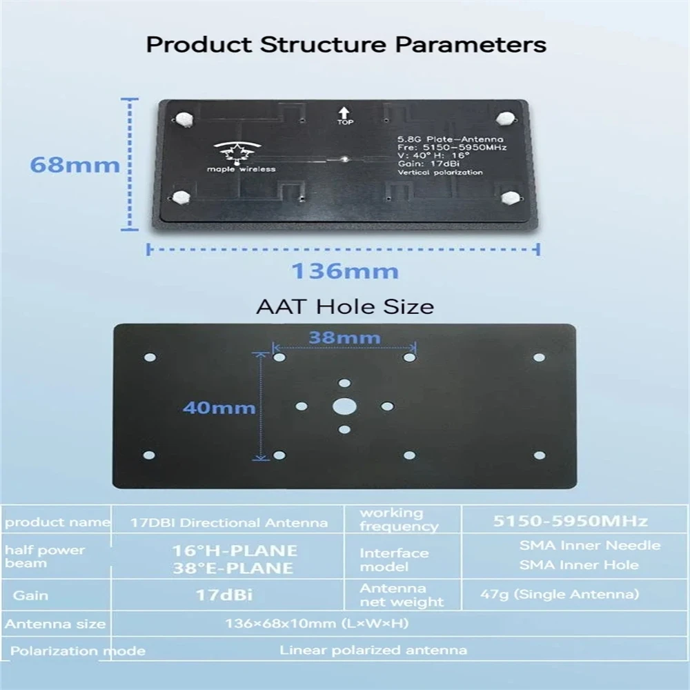 17dBi Maple 5.8GHz Plate FPV Antenna SIYI HM30 Digital Mapping Antenna AAT HD Tracking Teflon High Frequency Board Aviation Alum
17dBi Maple 5.8GHz Plate FPV Antenna SIYI HM30 Digital Mapping Antenna AAT HD Tracking Teflon High Frequency Board Aviation Alum