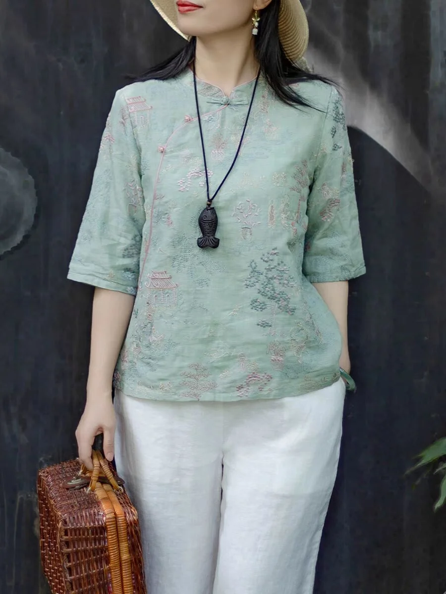 Новая женская блузка в китайском стиле с вышивкой в стиле ретро, свободного кроя, без этикетки, для повседневной носки, летняя одежда
Новая женская блузка в китайском стиле с вышивкой в стиле ретро, свободного кроя, без этикетки, для повседневной носки, летняя одежда