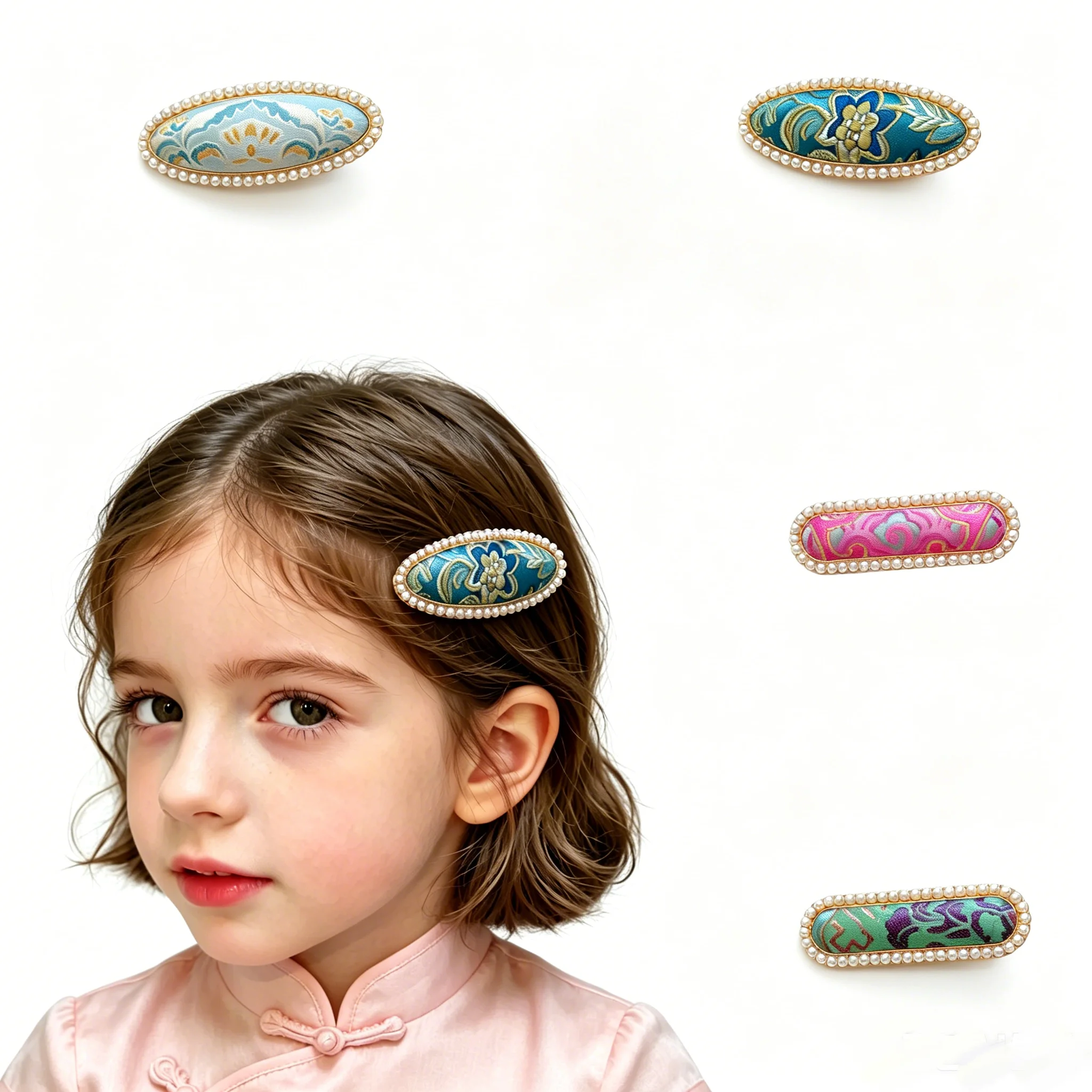 Handmade Song Brocade Hair Clip - Traditional Chinese Shu Jin Silk Barrettes for Women Kids Hanfu Cheongsam Accessories
Handmade Song Brocade Hair Clip - Traditional Chinese Shu Jin Silk Barrettes for Women Kids Hanfu Cheongsam Accessories
