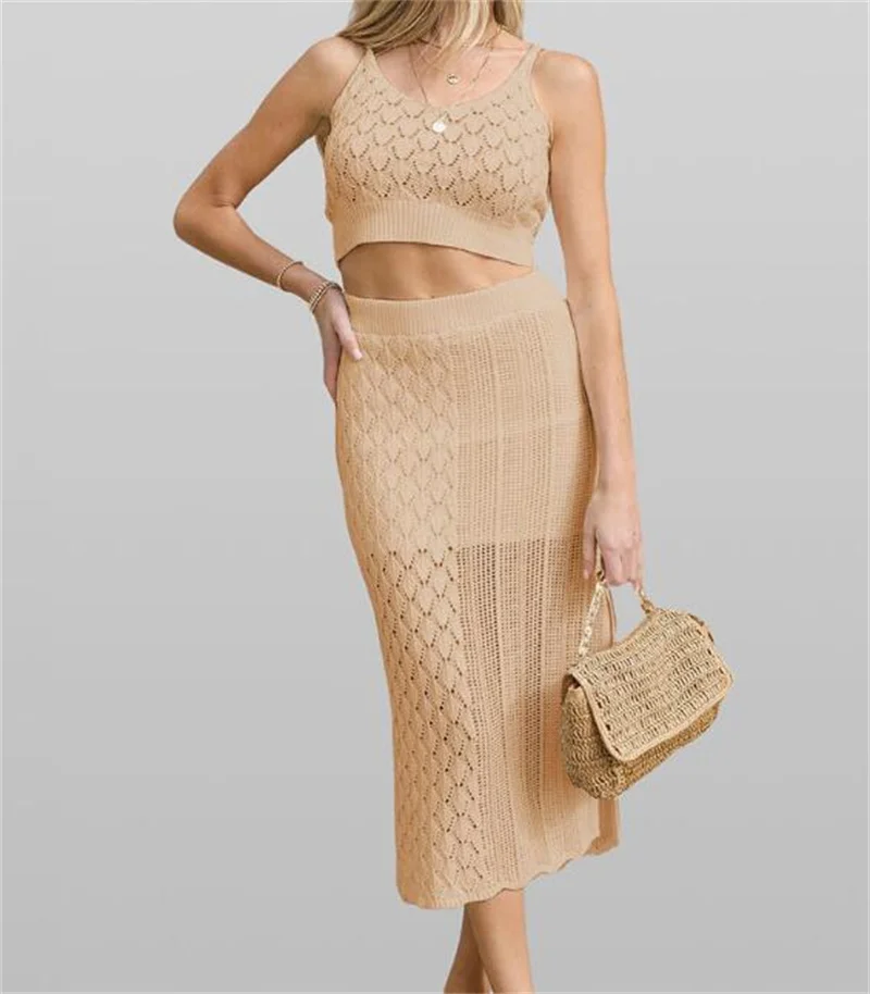 "Women's 2-Piece Knit Beach Cover Up Set - Crochet Bikini Dress & High Slit Wrap Skirt, Sexy Swimsuit Outfit"
"Women's 2-Piece Knit Beach Cover Up Set - Crochet Bikini Dress & High Slit Wrap Skirt, Sexy Swimsuit Outfit"