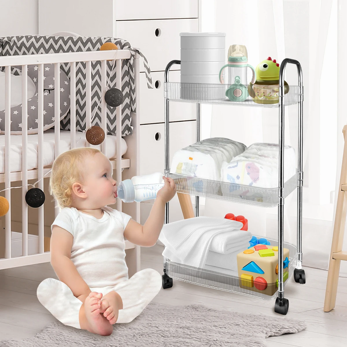 Transparent multi-layer storage shelf, Multi-functional storage rack, can be used to store diapers,snacks,cosmetics and grocerie
Transparent multi-layer storage shelf, Multi-functional storage rack, can be used to store diapers,snacks,cosmetics and grocerie