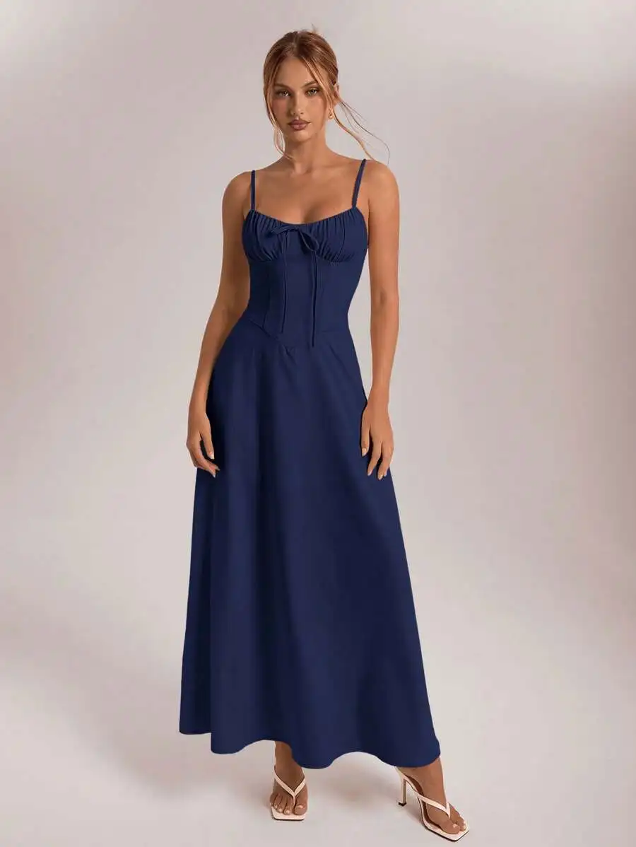 Womens Blue Summer Maxi Dress With Bow Detail Spaghetti Strap Elegant Floor Length
Womens Blue Summer Maxi Dress With Bow Detail Spaghetti Strap Elegant Floor Length