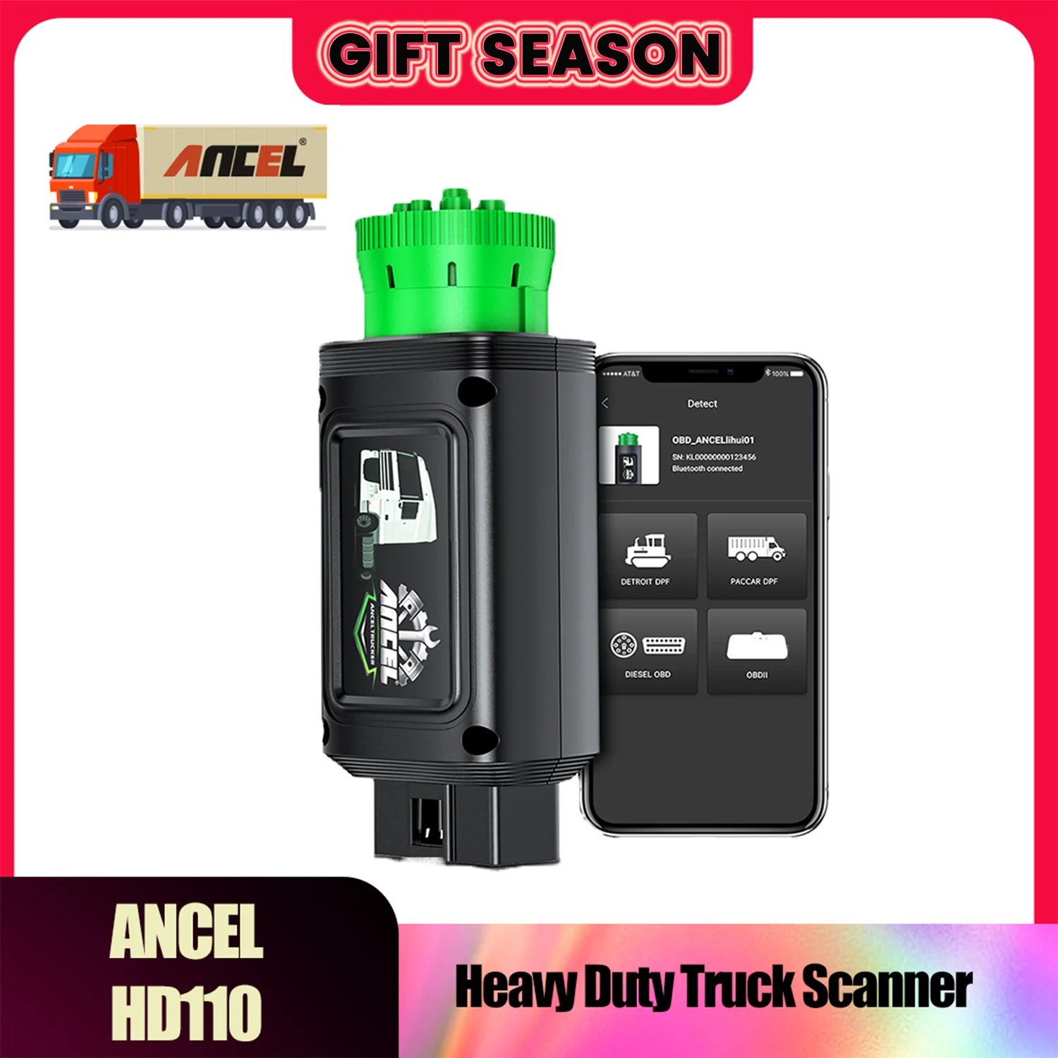 ANCEL HD110 Bluetooth Diesel Heavy Duty Truck Scanner All System DPF Regen for Detroit Paccar Diagnostic Scan Tool 9/12 Pin
ANCEL HD110 Bluetooth Diesel Heavy Duty Truck Scanner All System DPF Regen for Detroit Paccar Diagnostic Scan Tool 9/12 Pin