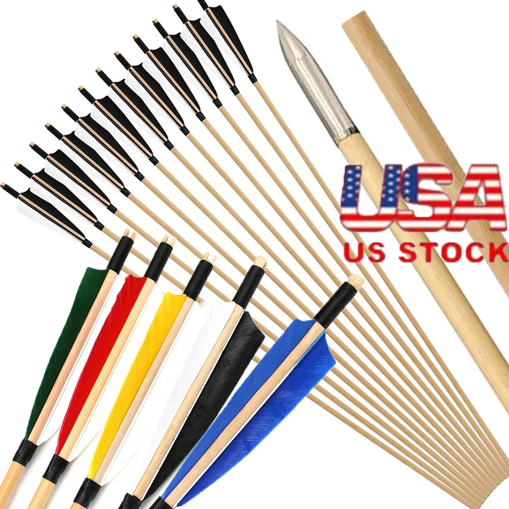 Wooden Arrows 12pcs 31.5inch 8mm Shaft with 5inch Natural Feathers and Arrowheads for Recurve Longbow Hunting Shooting
Wooden Arrows 12pcs 31.5inch 8mm Shaft with 5inch Natural Feathers and Arrowheads for Recurve Longbow Hunting Shooting
