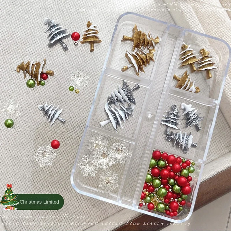 Christmas Nail Art Decorations Set 6 Grid Box with Xmas Tree Snowflake Bead Charms Festive Decor Accessories for DIY Manicure
Christmas Nail Art Decorations Set 6 Grid Box with Xmas Tree Snowflake Bead Charms Festive Decor Accessories for DIY Manicure