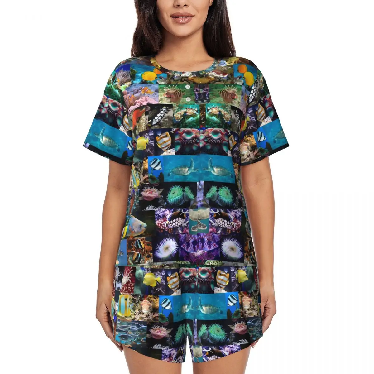 Sea Fish Animals Pajamas Short Sleeves Coral Reef Marine Life 2 Piece Room Pajama Sets Daily Female O Neck Lovely Sleepwear
Sea Fish Animals Pajamas Short Sleeves Coral Reef Marine Life 2 Piece Room Pajama Sets Daily Female O Neck Lovely Sleepwear