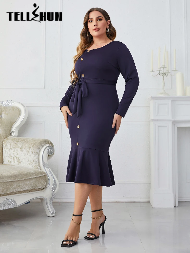 Ruffles Mermaid Knee Dress Elegant Party Dress Women Long Sleeve Round Neck Solid Dress Summer Casual Dress Clothes Large Size
Ruffles Mermaid Knee Dress Elegant Party Dress Women Long Sleeve Round Neck Solid Dress Summer Casual Dress Clothes Large Size