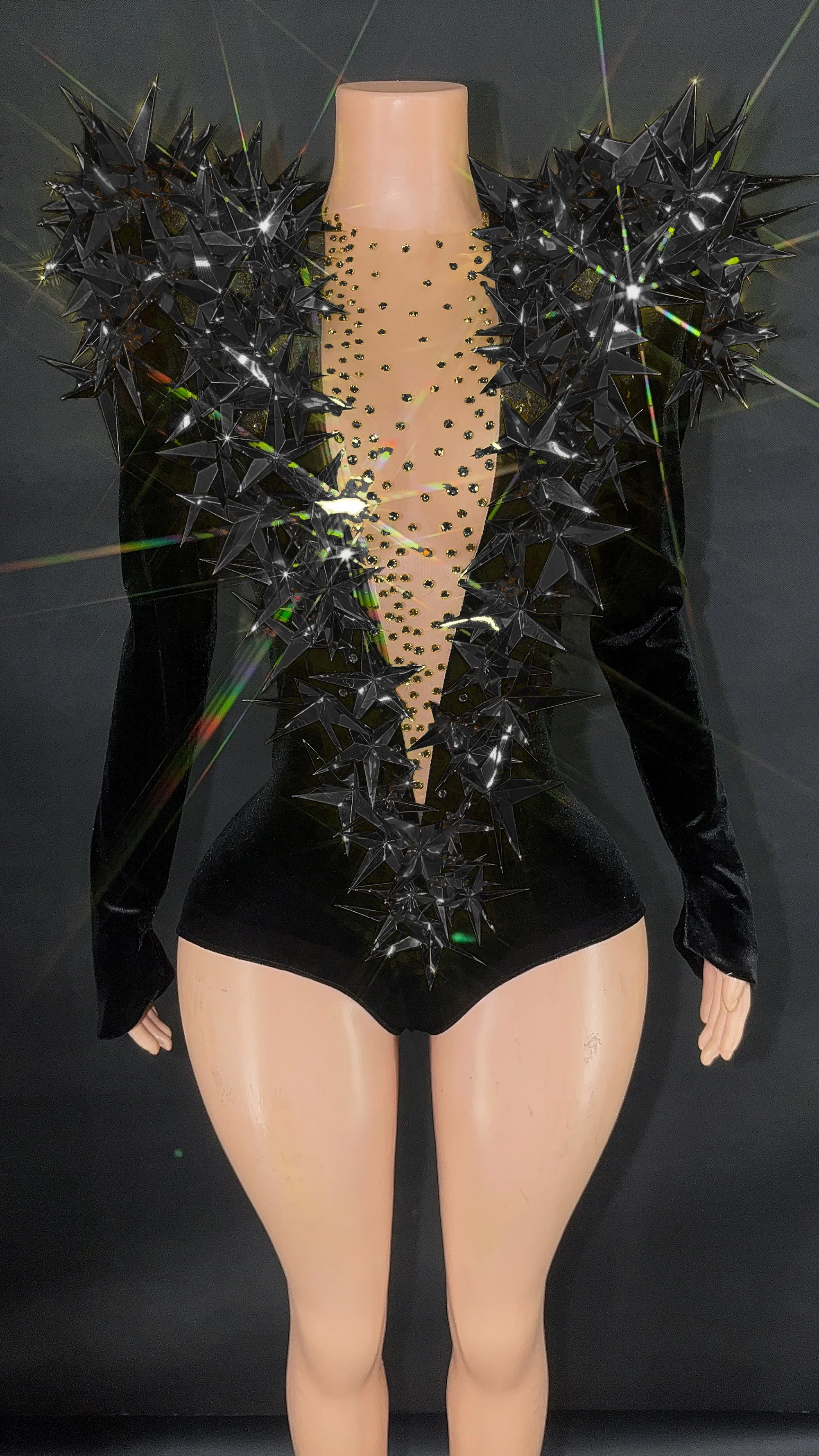 bar gogo costume dance costume Sexy black gold star sequin velvet high-slit jumpsuit
bar gogo costume dance costume Sexy black gold star sequin velvet high-slit jumpsuit