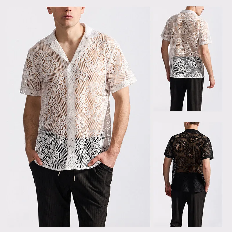 Men Short Sleeve Shirts Single Breasted Button Collar Mens Lace Shirts Casual Male Clothes Chemise Hemd Homme Shirt S52
Men Short Sleeve Shirts Single Breasted Button Collar Mens Lace Shirts Casual Male Clothes Chemise Hemd Homme Shirt S52