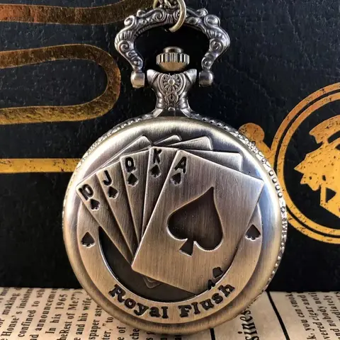 Vintage bronze poker cartoon quartz pocket watch the best gift for children men and women