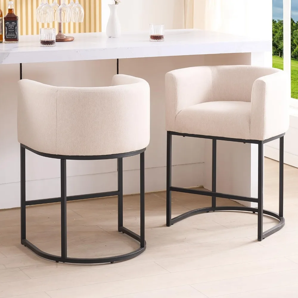 26" H Counter Height Bar Stools Set of 2, Modern Barrel Counter Stools with Backrest and Arms, Black Metal Frames,Fabric Upholst
26" H Counter Height Bar Stools Set of 2, Modern Barrel Counter Stools with Backrest and Arms, Black Metal Frames,Fabric Upholst