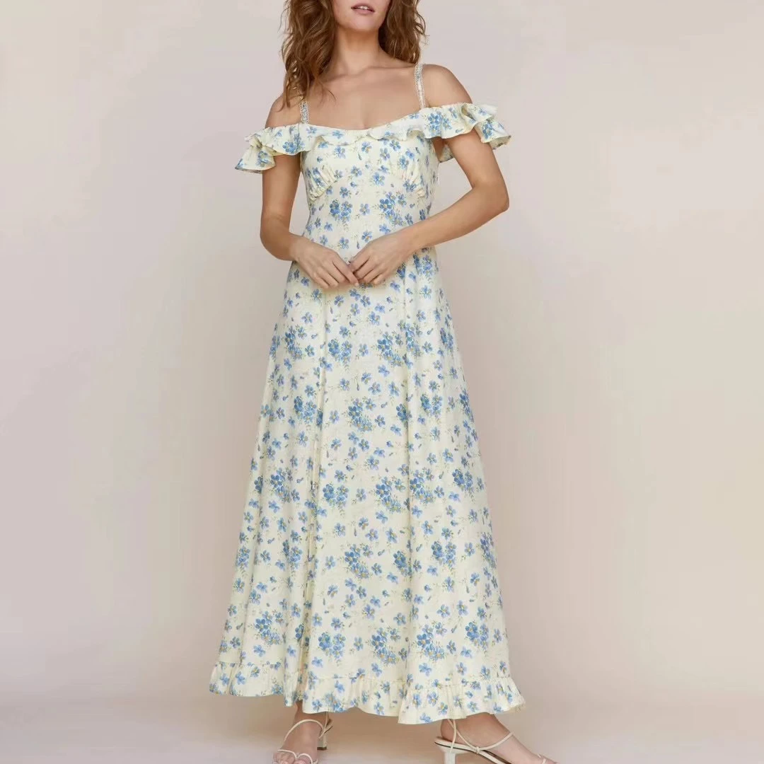 2023 New Women Floral Print midi dress Slash Collar Ruffles Sleeve lady Sweet Sling Long Dress
2023 New Women Floral Print midi dress Slash Collar Ruffles Sleeve lady Sweet Sling Long Dress