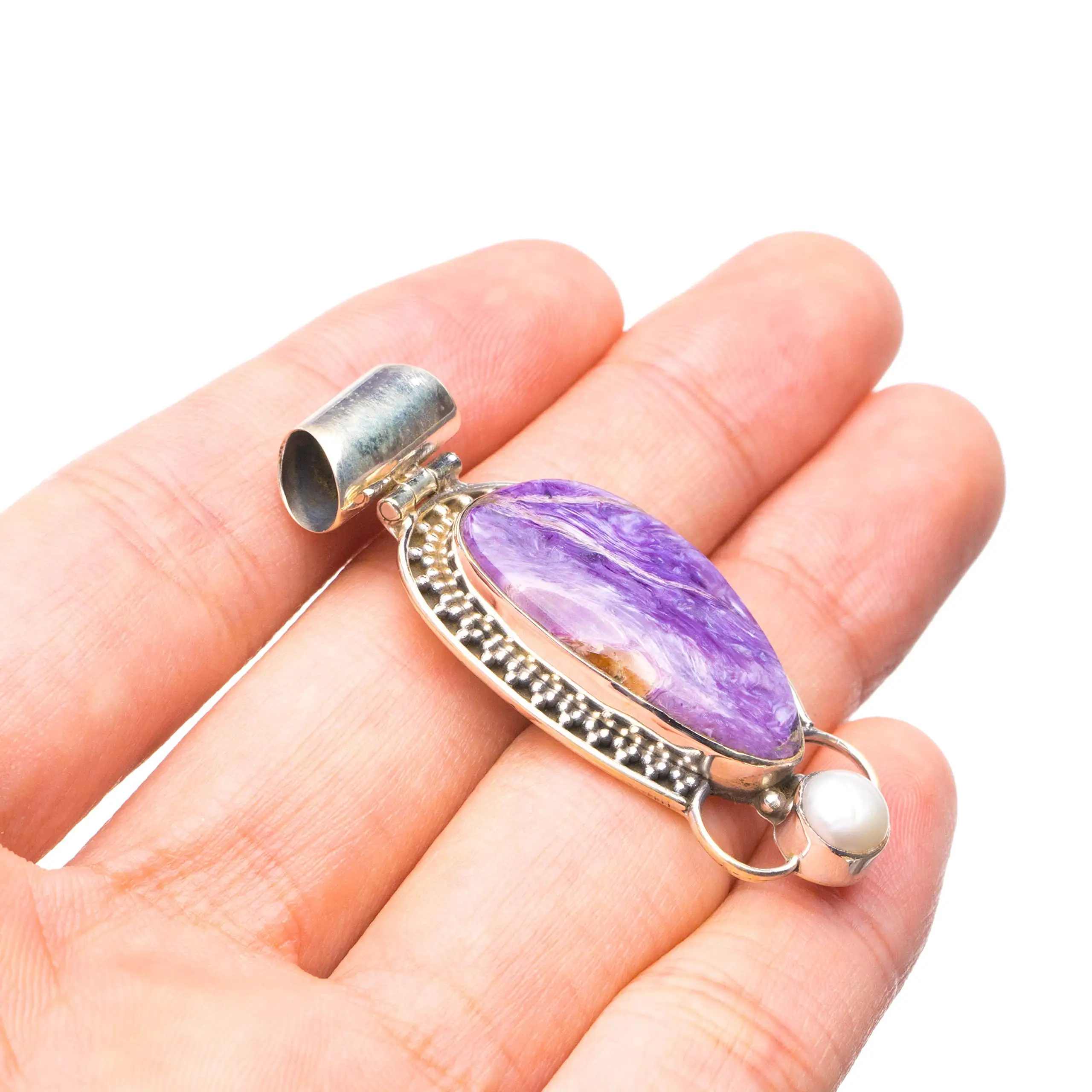 StarGems® Natural Charoite and River Pearl Handmade Unique 925 Sterling Silver Pendant 1 3/4" T1108
StarGems® Natural Charoite and River Pearl Handmade Unique 925 Sterling Silver Pendant 1 3/4" T1108