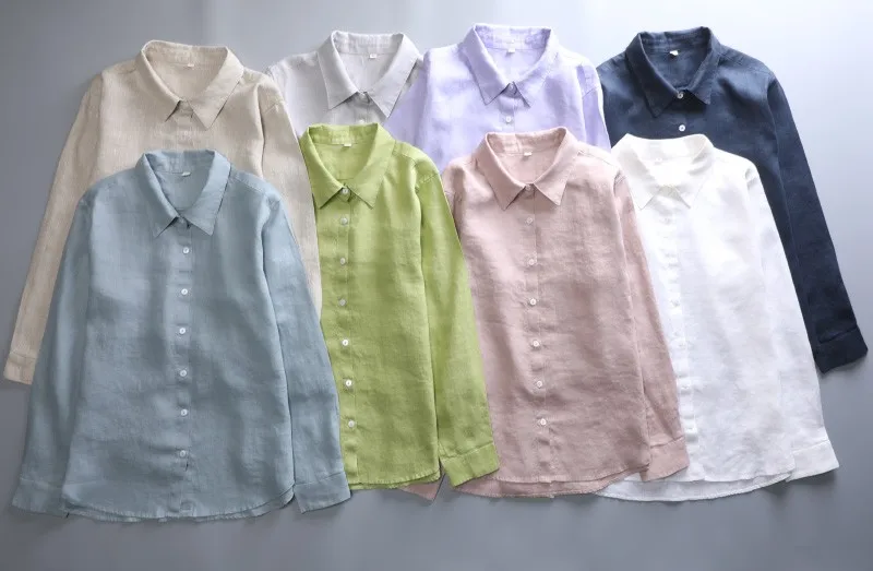 Pure linen solid color pointed collar long sleeved shirt for women in spring and summer, loose fit, large size, thin, cool, brea
Pure linen solid color pointed collar long sleeved shirt for women in spring and summer, loose fit, large size, thin, cool, brea