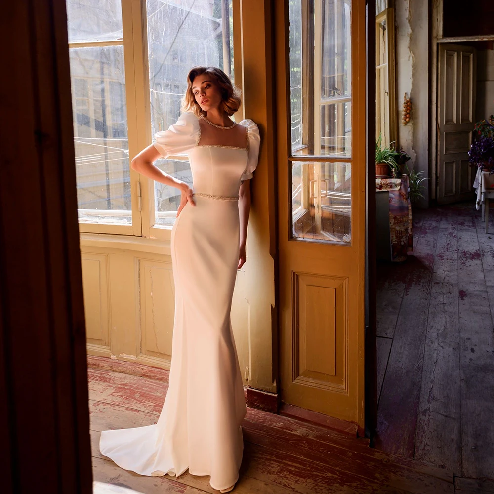 Mophiel Vintage Wedding Dresses Short Sleeve Square Collar Mermaid Beading Bride Gowns Formal Satin Bridal Prom Dress Customized
Mophiel Vintage Wedding Dresses Short Sleeve Square Collar Mermaid Beading Bride Gowns Formal Satin Bridal Prom Dress Customized