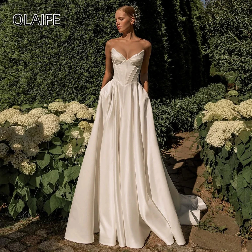 Elegant Satin Wedding Dresses A-Line Sweetheart Lace-up Pleated Sleeveless Bride vestidos de novia boda Customized
Elegant Satin Wedding Dresses A-Line Sweetheart Lace-up Pleated Sleeveless Bride vestidos de novia boda Customized