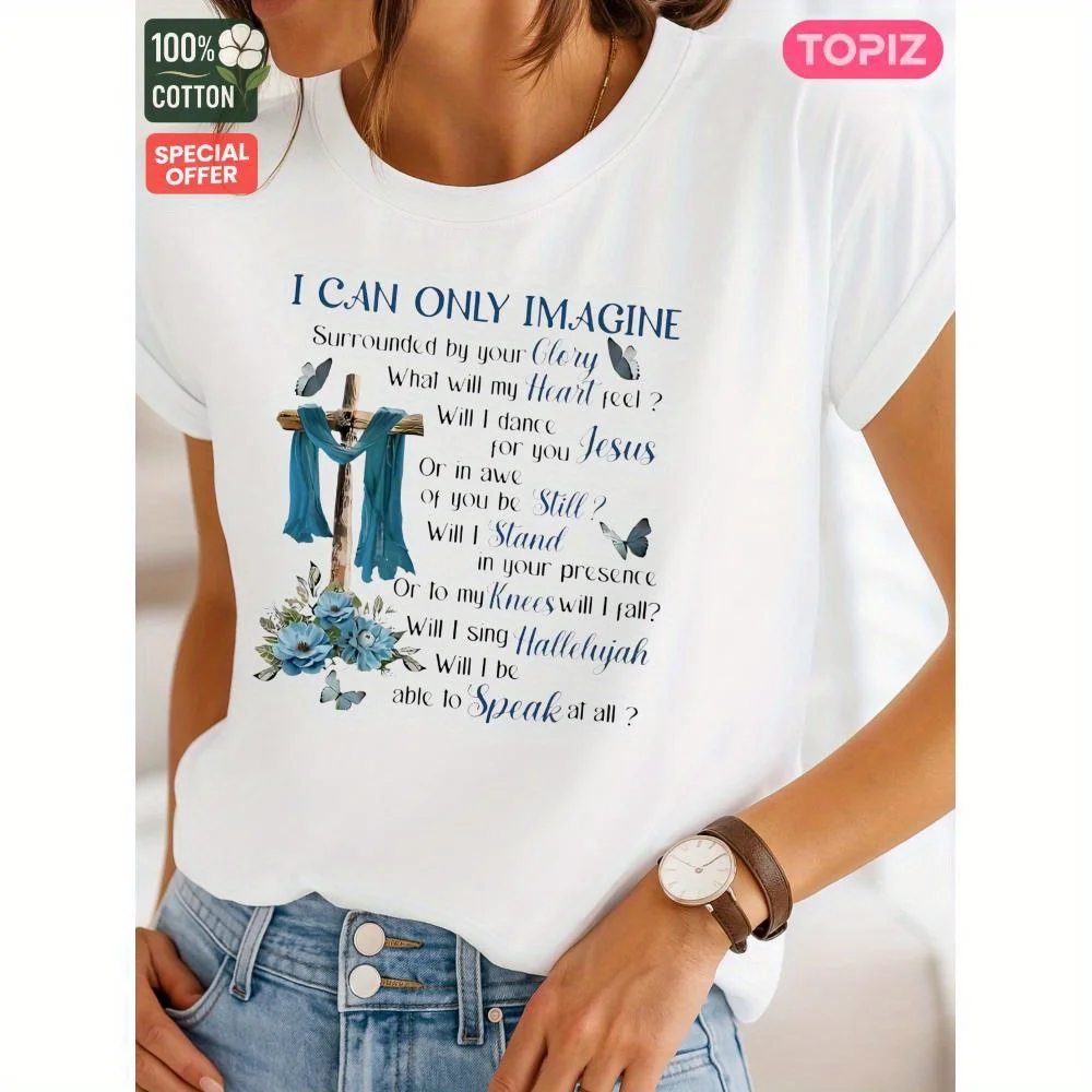 1pc Women's T-Shirt, Crew Neck Short Sleeve Casual Top, Graphic T-Shirt, I Can Only Imagine Jesus Cross, Shirt For Halloween
1pc Women's T-Shirt, Crew Neck Short Sleeve Casual Top, Graphic T-Shirt, I Can Only Imagine Jesus Cross, Shirt For Halloween