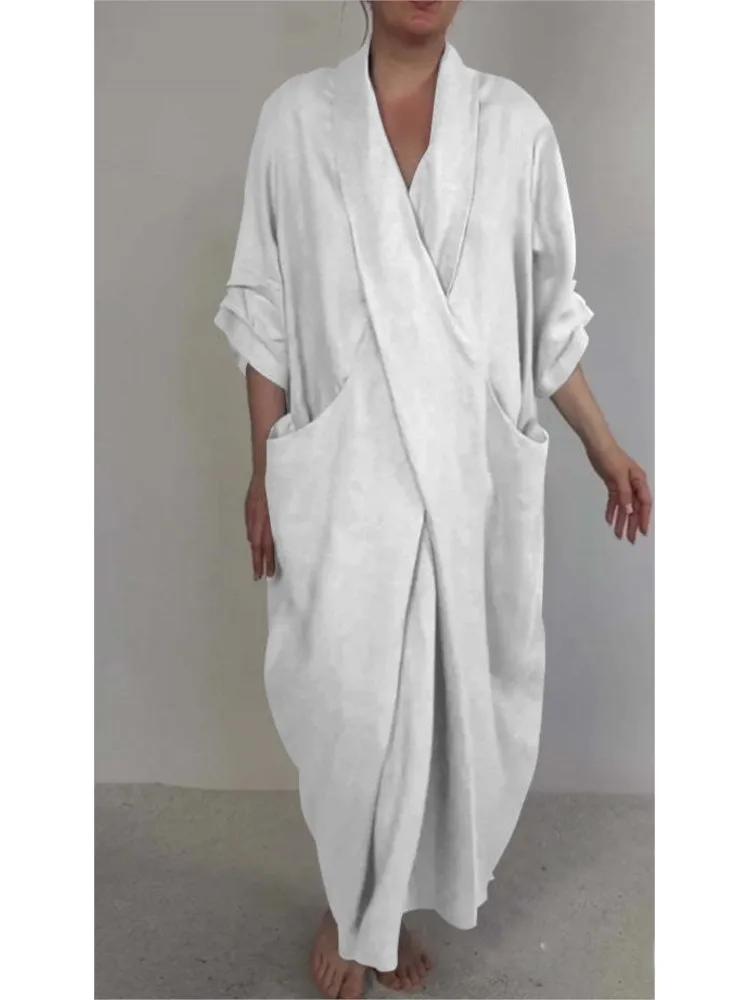 Autumn New Fashion Solid Color Cotton Linen Dress Women 2025 V-neck Long Sleeved Slit Long Skirt Casual Loose Dress Females
Autumn New Fashion Solid Color Cotton Linen Dress Women 2025 V-neck Long Sleeved Slit Long Skirt Casual Loose Dress Females