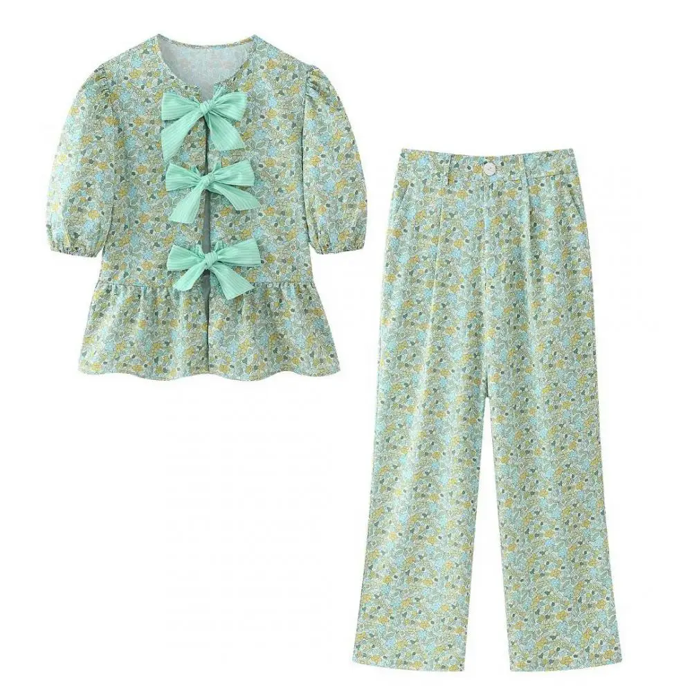 Bow Tie Lace Up Print Crop Tops Casual Long Pants Sets for Woman Loose Bow Tie Shirt Top Wide Leg Pants Suit Lady Pajamas
Bow Tie Lace Up Print Crop Tops Casual Long Pants Sets for Woman Loose Bow Tie Shirt Top Wide Leg Pants Suit Lady Pajamas