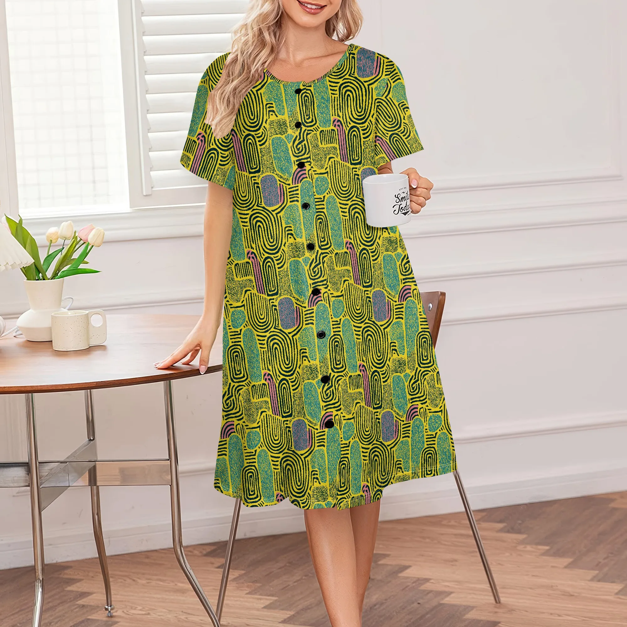 Green Abstract Geometric Button-Down Dress | Vibrant A-Line Dress | Unique Pattern Design | Sizes S-3XL
Green Abstract Geometric Button-Down Dress | Vibrant A-Line Dress | Unique Pattern Design | Sizes S-3XL