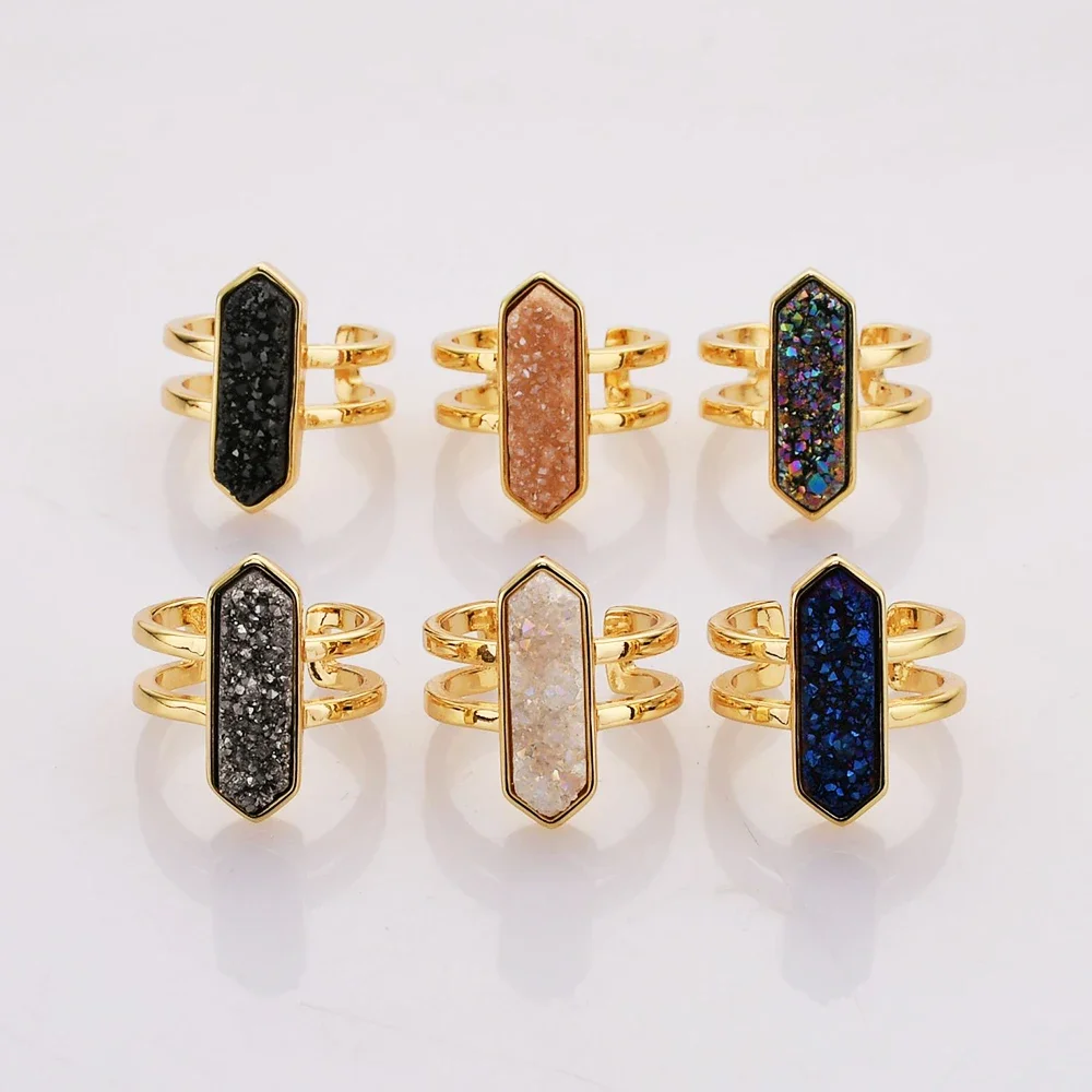 BOROSA 5/10 Pcs Geometry Druzy Rings Golden Plated Agate Stone Double-Layer Finger Ring For Women Men Adjustable Jewelry Gifts
BOROSA 5/10 Pcs Geometry Druzy Rings Golden Plated Agate Stone Double-Layer Finger Ring For Women Men Adjustable Jewelry Gifts