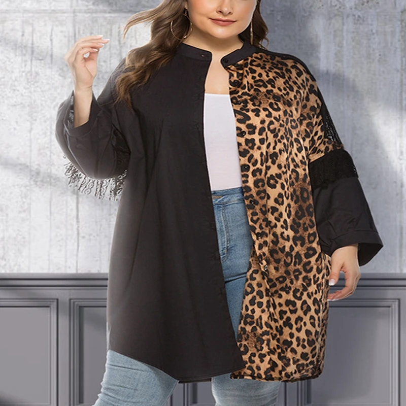 Spring new plus size casual shirt 7XL 6XL 5XL quality fashion ladies stand collar lace Leopard patchwork loose shirt
Spring new plus size casual shirt 7XL 6XL 5XL quality fashion ladies stand collar lace Leopard patchwork loose shirt