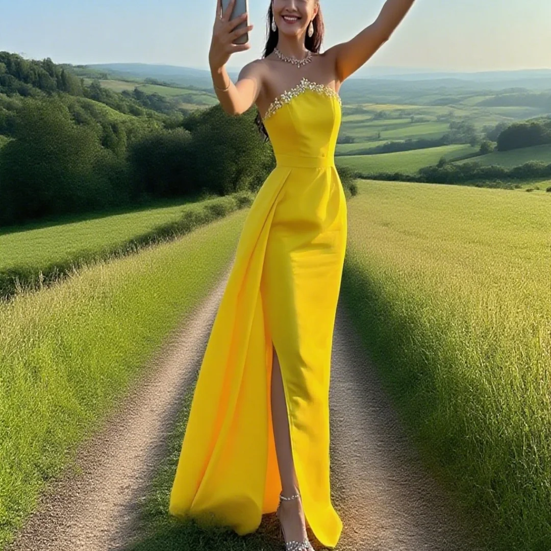 Customized luxurious satin side-opening column drop bead stringed dress for ladies, suitable for formal parties
Customized luxurious satin side-opening column drop bead stringed dress for ladies, suitable for formal parties