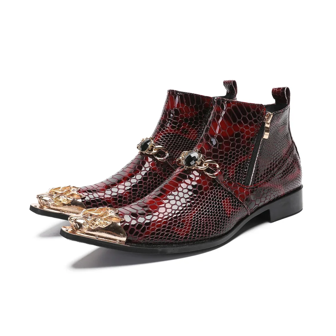Elegant Red Metal Pointed Toe Men Short Boots Plus Size Real Leather Ankle Boots Business Formal Shoes Fashion Party Dress Boots
Elegant Red Metal Pointed Toe Men Short Boots Plus Size Real Leather Ankle Boots Business Formal Shoes Fashion Party Dress Boots