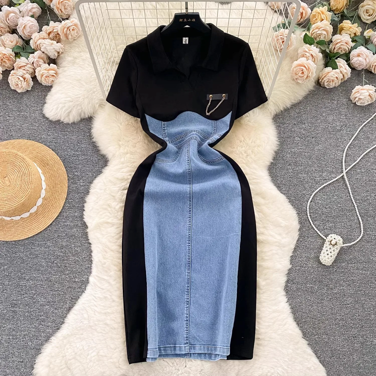 Fashion Patchwork Denim Dress Women Spring Summer Turn-down Collar Short Sleeve Long Dress Vestidos
Fashion Patchwork Denim Dress Women Spring Summer Turn-down Collar Short Sleeve Long Dress Vestidos