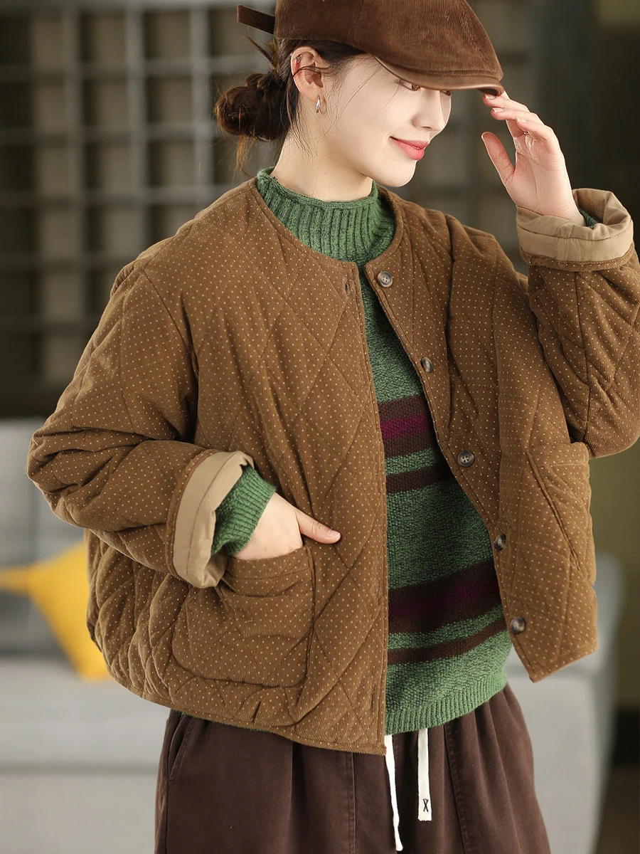 Утепленная зимняя куртка из хлопкового вельвета с узором в горошек, повседневная верхняя одежда из комфортного хлопкового материала, стандартный крой, длинный рукав
Утепленная зимняя куртка из хлопкового вельвета с узором в горошек, повседневная верхняя одежда из комфортного хлопкового материала, стандартный крой, длинный рукав