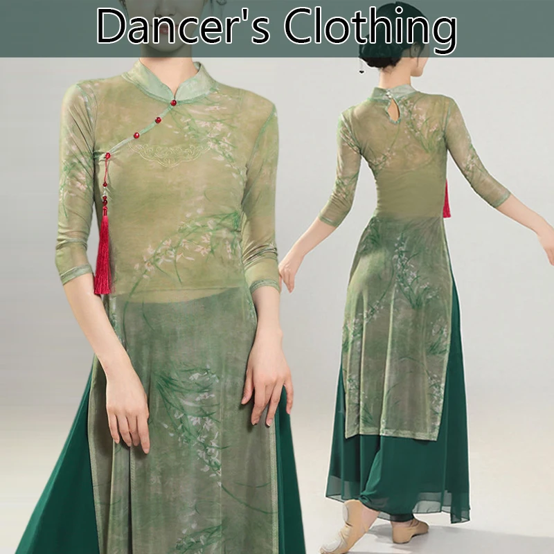 Women Elegant Classical Dance Costume Cheongsam Chiffon Pants Chinese Fan Dance Practice Stage Performance Dress Ancient Hanfu
Women Elegant Classical Dance Costume Cheongsam Chiffon Pants Chinese Fan Dance Practice Stage Performance Dress Ancient Hanfu