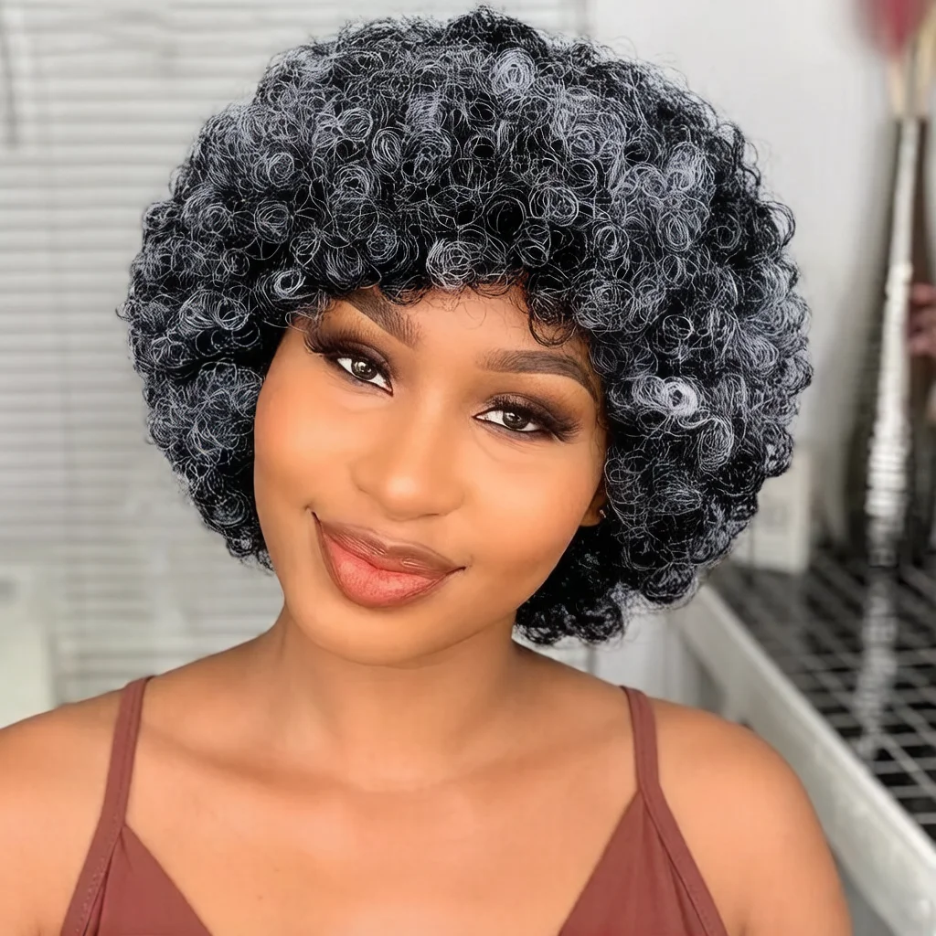 Black Gray Ombre Short afro Kinky Curly Wig - full machine made Fluffy Afro Pixie Cut human Hair Wig, Natural Looking for Africa
Black Gray Ombre Short afro Kinky Curly Wig - full machine made Fluffy Afro Pixie Cut human Hair Wig, Natural Looking for Africa