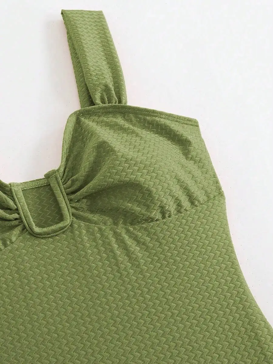 Womens Sage Green Textured U-Neck Cutout Backless Swimsuit With Mesh Beach Skirt
Womens Sage Green Textured U-Neck Cutout Backless Swimsuit With Mesh Beach Skirt