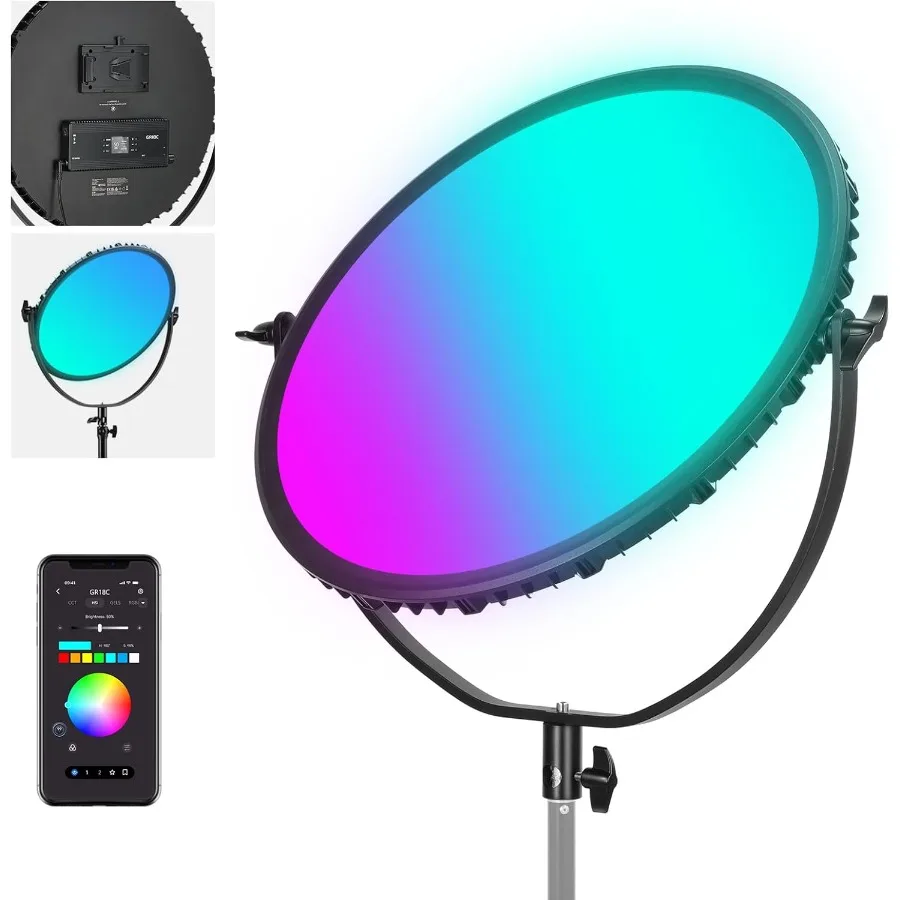 18 светодиодных круглых панелей RGB для видеосъемки с управлением через приложение для профессиональной фотографии и видеостудии, выход 65 Вт, 6000 люкс на 0,
18 светодиодных круглых панелей RGB для видеосъемки с управлением через приложение для профессиональной фотографии и видеостудии, выход 65 Вт, 6000 люкс на 0,