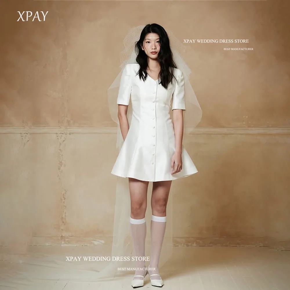 XPAY Modern Half Sleeves A Line Soft Satin Wedding Party Dresses Korea Photo shoot V Neck Button Bride Gowns Formal Customized
XPAY Modern Half Sleeves A Line Soft Satin Wedding Party Dresses Korea Photo shoot V Neck Button Bride Gowns Formal Customized