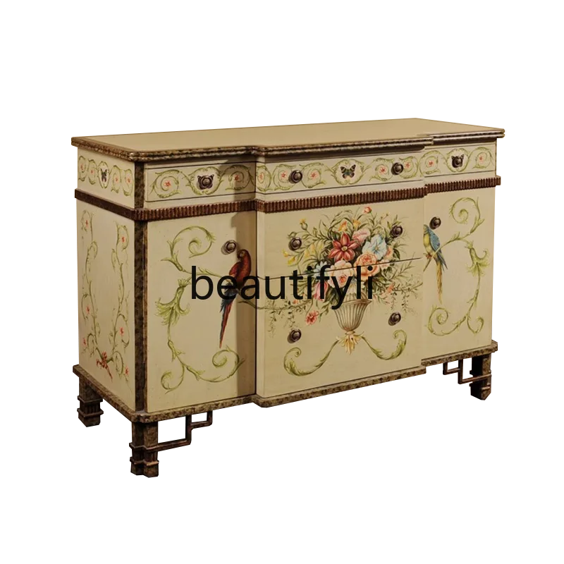 Retro heavy color hand-painted light yellow flower and bird living room large entrance cabinet chest cabinet
Retro heavy color hand-painted light yellow flower and bird living room large entrance cabinet chest cabinet