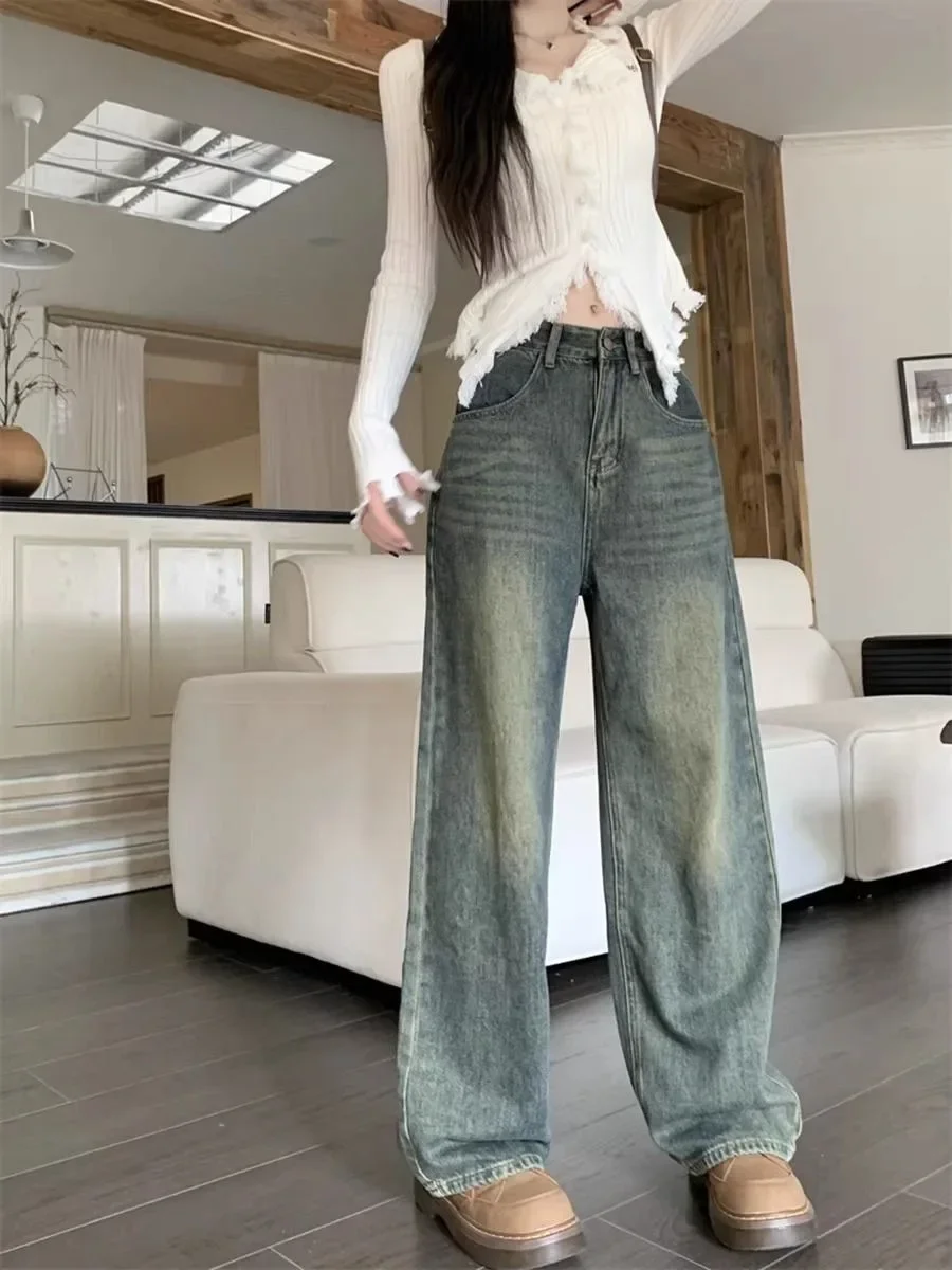 Pop Retro Faded Straight Leg Jeans Women's High Waist Loose Slimming Wide Leg Floor-Length Pants Autumn Winter American High Str
Pop Retro Faded Straight Leg Jeans Women's High Waist Loose Slimming Wide Leg Floor-Length Pants Autumn Winter American High Str