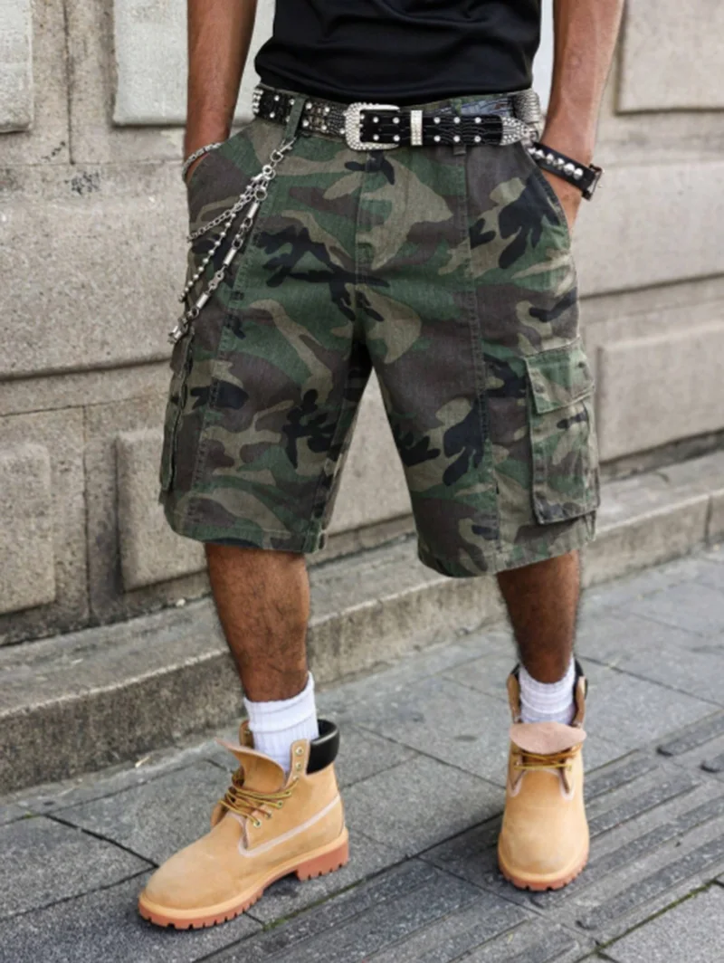 Men's retro camouflage denim shorts, casual loose straight-leg multi-pocket summer street-style shorts
Men's retro camouflage denim shorts, casual loose straight-leg multi-pocket summer street-style shorts