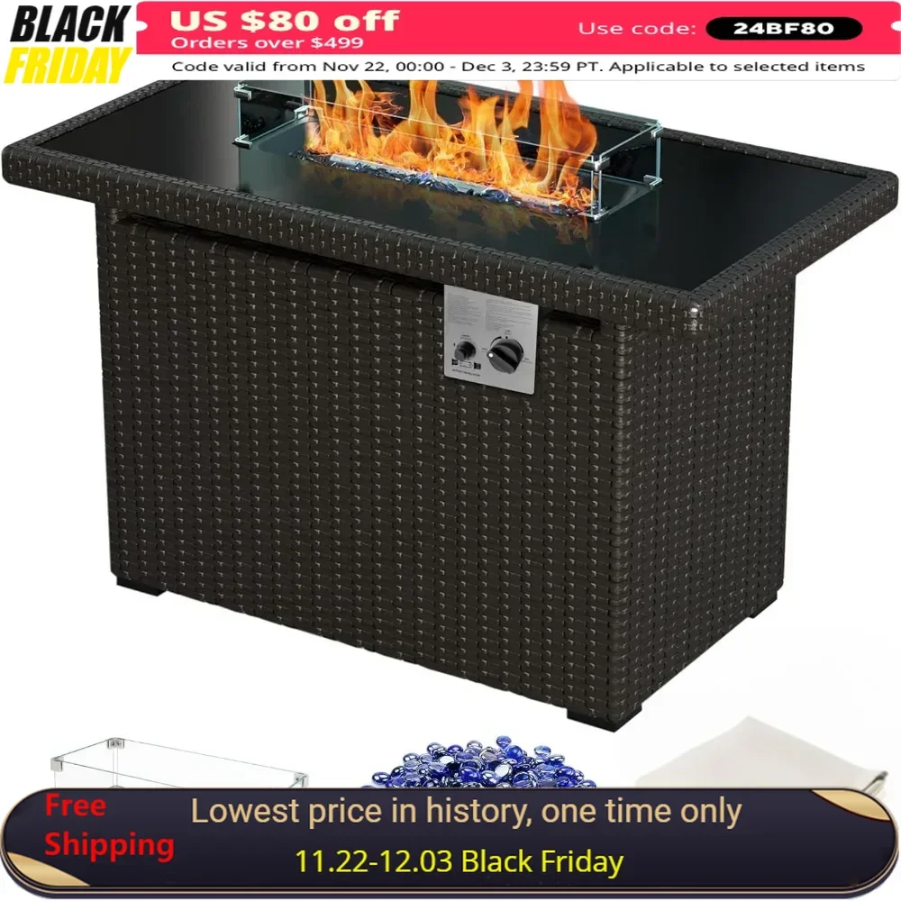 44" Fire Pit Table with Wind Guard and Glass Rocks, 50,000 BTU, 2-in-1 Fire Pit Table
44" Fire Pit Table with Wind Guard and Glass Rocks, 50,000 BTU, 2-in-1 Fire Pit Table