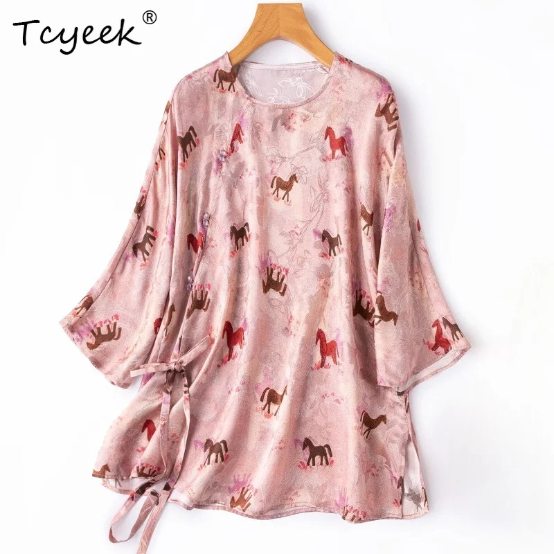 Tcyeek 100% Real Silk Womens Tops 2026 Spring Summer New Chinese-style Breathable Horse-print Shirt Woman Clothing Chemise Femme
Tcyeek 100% Real Silk Womens Tops 2026 Spring Summer New Chinese-style Breathable Horse-print Shirt Woman Clothing Chemise Femme