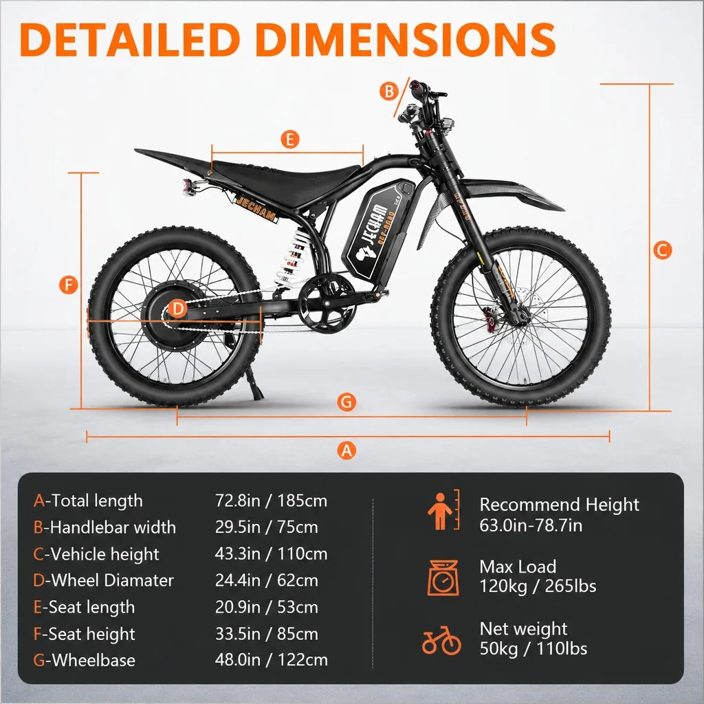 JECHAM QF200 Electric Bike For Adult 3000W Mountain Off-Road Motorcycle 60V 32Ah Battery 19*3.0 Inch Fat Tire E-bike Bicycle,Electric Bike,Ebike,E Bike,Electric Bike Adults,Bike
JECHAM QF200 Electric Bike For Adult 3000W Mountain Off-Road Motorcycle 60V 32Ah Battery 19*3.0 Inch Fat Tire E-bike Bicycle,Electric Bike,Ebike,E Bike,Electric Bike Adults,Bike