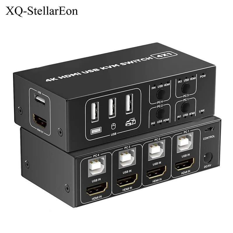 4 Port HDMI KVM Switch 4 in 1 out 4K 60Hz HDMI USB Switch Selector with Desktop Controller for 4 PC Share Monitor Mouse Keyboard
4 Port HDMI KVM Switch 4 in 1 out 4K 60Hz HDMI USB Switch Selector with Desktop Controller for 4 PC Share Monitor Mouse Keyboard